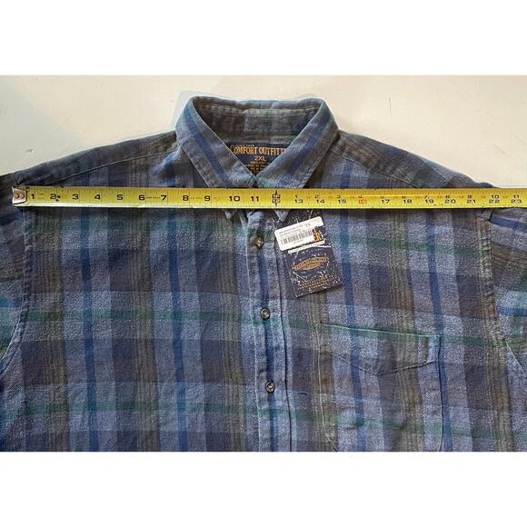 VTG-Inspired Comfort Outfitter Big Mens Flannel Shirt 2XL Blue Plaid 100% Cotton - Picture 4 of 8